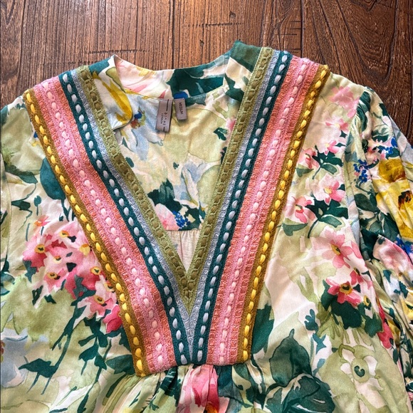 Anthropologie Bl-nk London Stephanie Top Green Floral Size Medium EUC - Picture 4 of 9